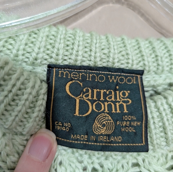 Carraig Donn Fisherman Wool Knit Sweater, Size: Small, Color:Green - Picture 2 of 4